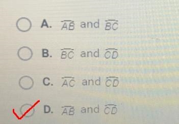 If angle AOB is 25 degrees and angle BOC is 27 degrees , which arcs are congruent-example-1