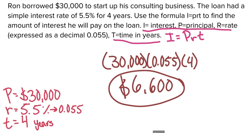 Ron borrowed $30,000 to start up his consulting business. The loan had a simple interest-example-1