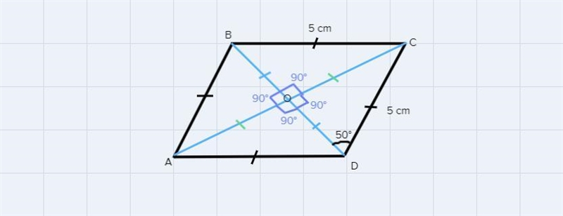 Parallelogram ABCD is a rhombus. Side BC = 5 cm and segment AO = 3.8 cm. What is the-example-1