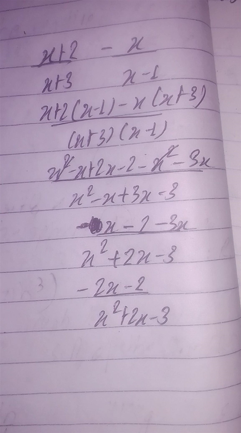 Simplify: x+2/x+3 - x/x-1-example-1