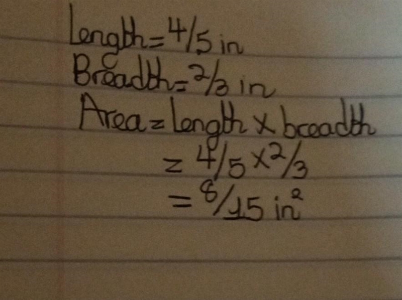 Find the area of a rectangle with side lengths of in. and in. 2|3 in. 415 in. Simplify-example-1