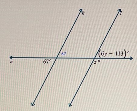 In the figure, k//l, find the values of z and y.-example-1