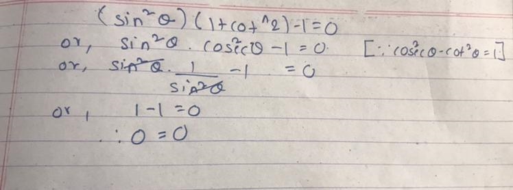 Sin^2(theta)(1+cot^2(theta))-1=0-example-1