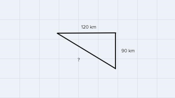 A ship sails 90 km due north and then120 km due west. How far is it from itsstarting-example-1