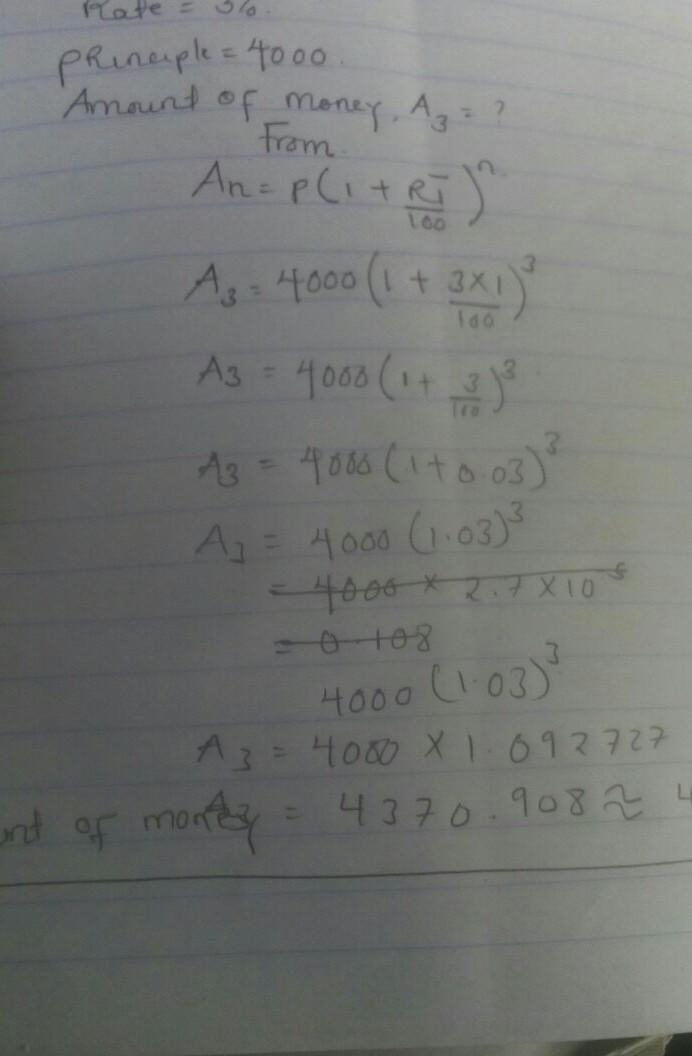 Irfon invests Rs4000 for 3 years at 3% per annum compound interest. Calculate the-example-1