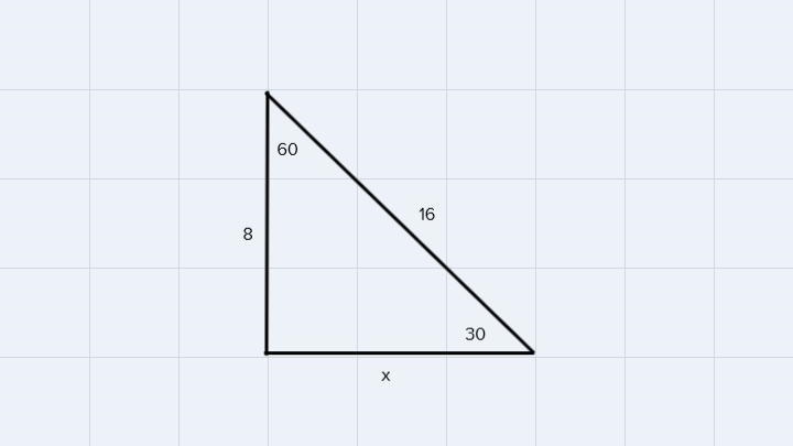 4. A 30-60-90 triangle has a hypotenuse of 16 and a short side of 8. Use special right-example-1