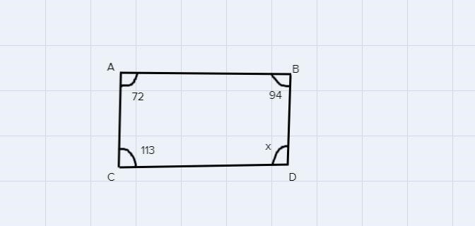 In quadrilateral ABCD, MZA = 72, mZB = 94, and m2C = 113. What is m2D?-example-1