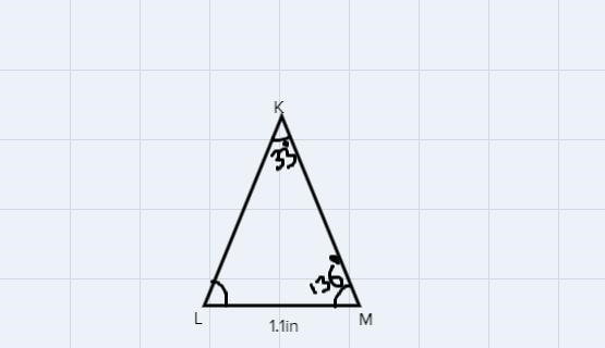 In AKLM, k = 1.1 inches, ZM=136° and ZK=33°. Find the area of AKLM, to thenearest-example-1