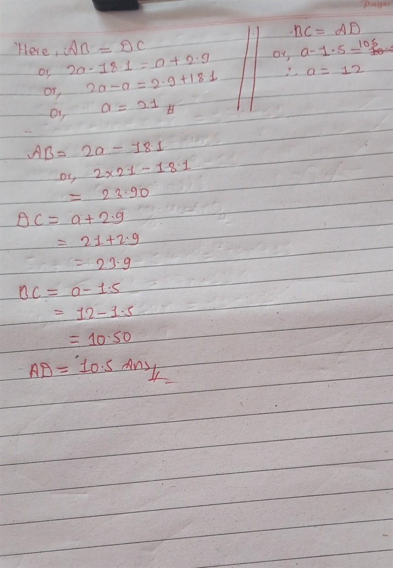 Find the value of a in the parallelogram. (a, AB, BC, CD, AD). Pls show work-example-1