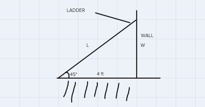 A rooferprops a ladder against a wall so that thebottom of the ladder is 4 feet away-example-1