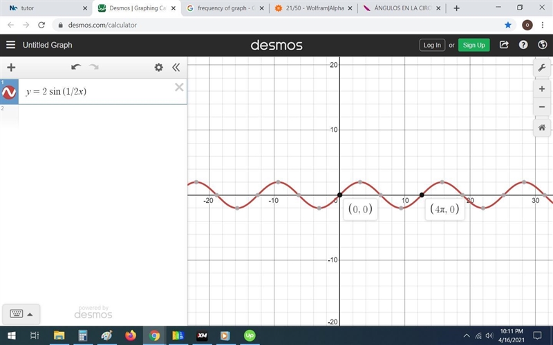 What is the frequency of the graph of y=2 sin(1/2x)?-example-1