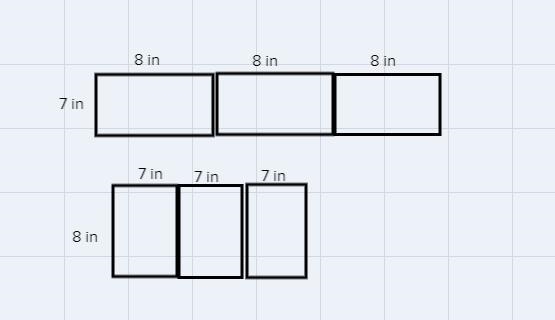 Juanita has 3 rectangular cards that are 7 inches by 8 inches. How can she arrange-example-1