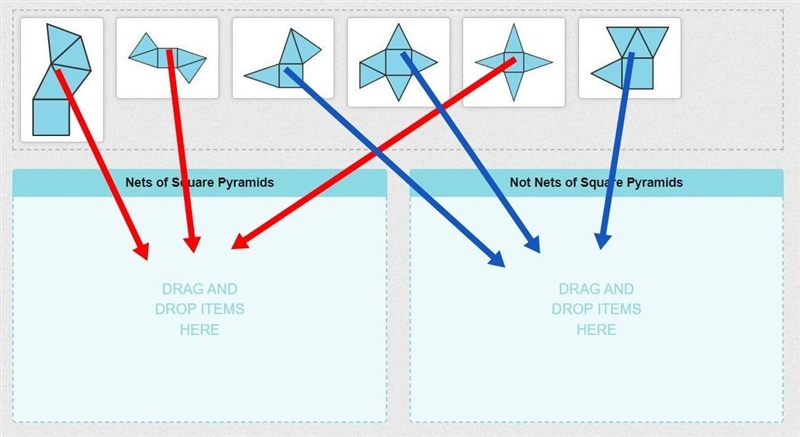 If the figure is a net of a square pyramid, drag it to the “Nets of Square Pyramids-example-1