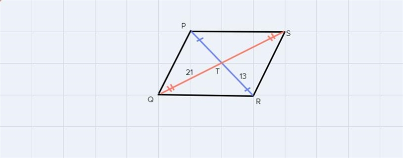 parallelogram QRS has diagonals PR and SQ that intersect at T QT equals 21 and TR-example-2