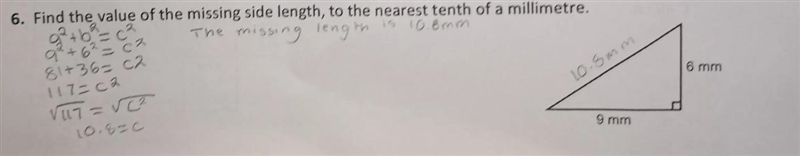 6. Find the value of the missing side length, to the nearest tenth of a millimetre-example-1