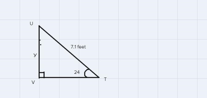 In TUV, the measure of V=90°, the measure of T=24°, and TU = 7.1 feet. Find the length-example-1