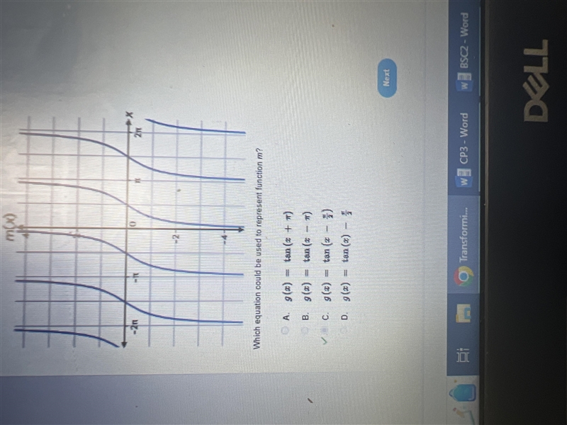 Function m is the result of a transformation on the parent tangent function.Which-example-1