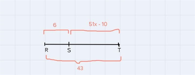 Watch help video Point S is on line segment RT. Given RT = 43, ST = 51 - 10, and RS-example-1