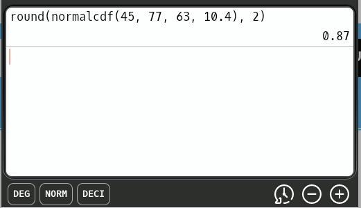 A data set is normally distributed with a mean of 63 and a standard deviation of 10.4. What-example-1