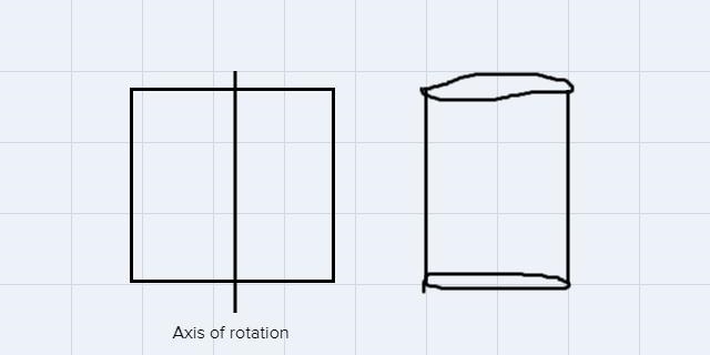 A square with an area of 100m^2 is rotated around a center line what is the volume-example-1