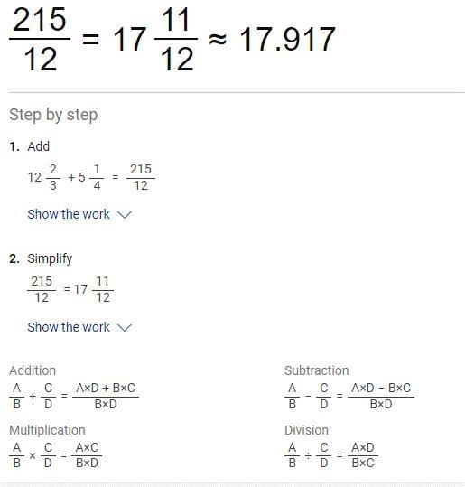 Simplify 12 2/3 + 5 1/4-example-1