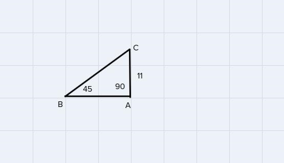 In Triangle ABC, angle A is a right angle, and angle B = 45°. Find BC. If your answer-example-1