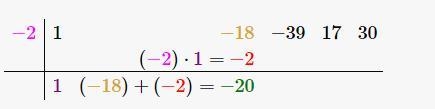 17. Divide using synthetic division.(** - 18xº- - 39x2 +17x +30)+(x+2)+ x + 15x-20x-example-2