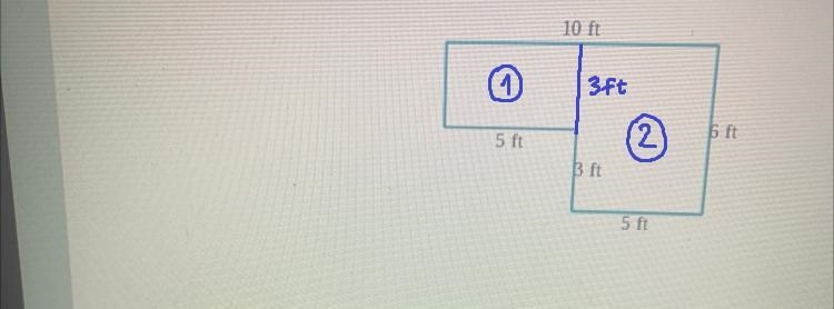 Find the area of the figure. (Sides meet at right angles.)10 ft6 ft5ft5ft3ft-example-1