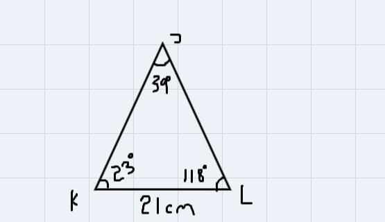 In ∆JKL, j=21 cm, < J=39° and-example-1