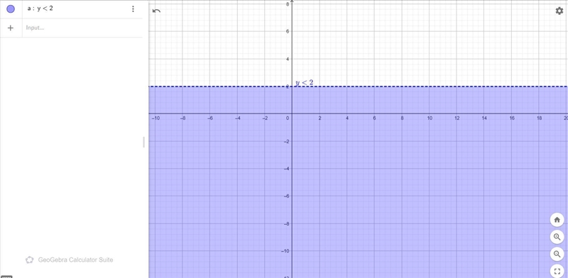 Match the linear inequality to the correct graph. y < 2-example-1