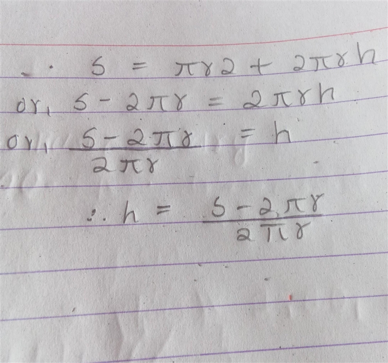 The formula for the surface area S of an open-top cylinder is S=πr2+2πrh, where r-example-2