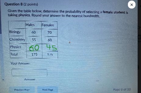 Given the table below, determine the probability of selecting a female student istaking-example-1