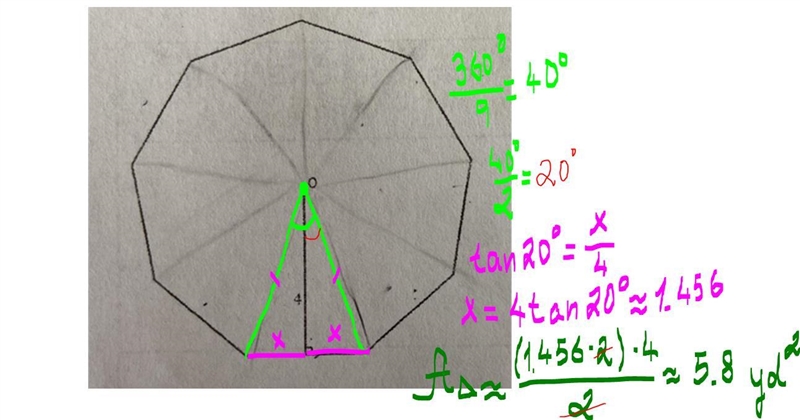 Find the area (in yards) of the regular nonagon-example-1