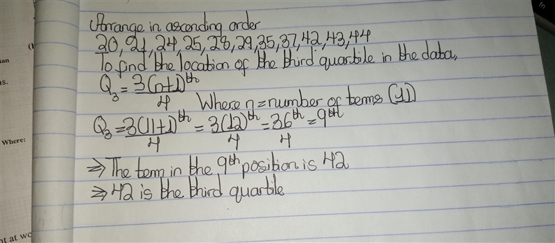 What is the third quartile of the following data set? 24,20,35,43,28,42,25,29,44,21,37-example-1