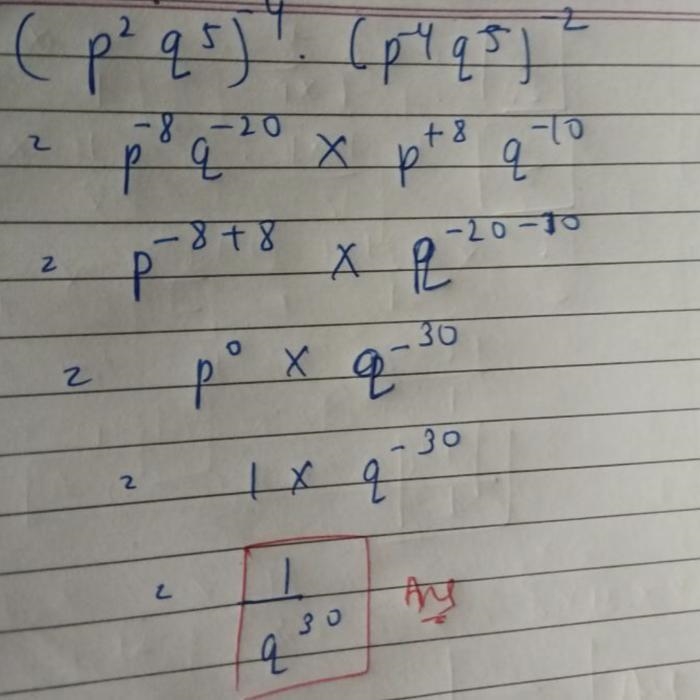 Which is the simplified form of the expression ((p^2)(q^5))^-4 * ((p^-4)(q^5))^-2 ? A-example-1