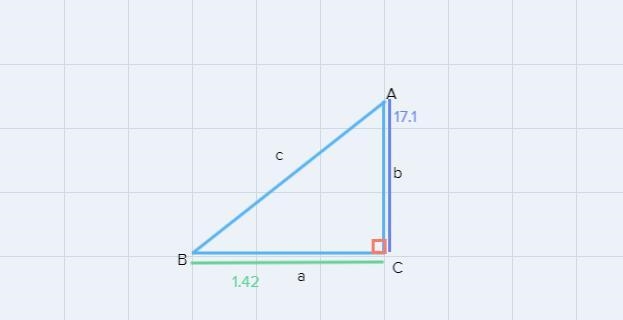 Solve the right triangle with a= 1.42 and b=17.1 . Round off the results according-example-1