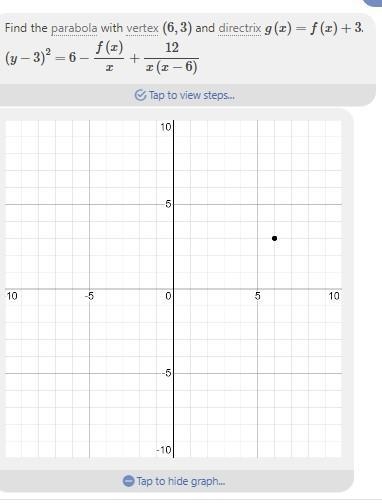 Parabola is (6, 3). What is the vertex of the function defined as g(x) = f(x) + 3?-example-1