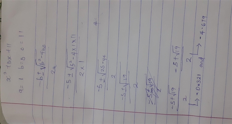 Which two values of x are roots of the polynomial below? x2 + 5x + 11-example-1