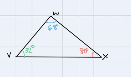 In ∆VWX, w=680 cm, < X =80° and-example-1