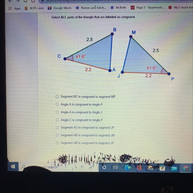 I need to know all the parts of the triangle that are labeled as congruent-example-1