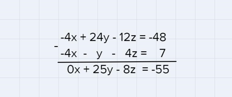 Solve using elimination -x+6y-3z=-12 / -4x-y-4z=7 /-x+y+5z=-6-example-2