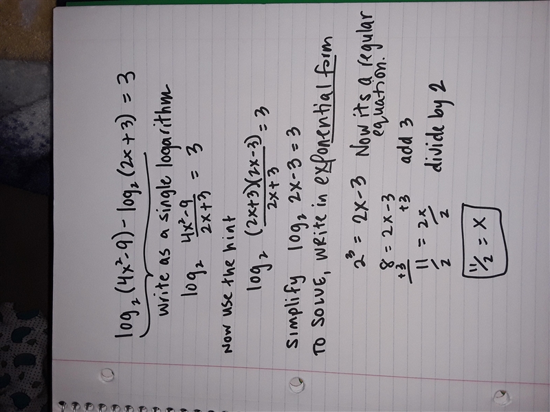 SECTION B: LOGARITHMS A Question Three: Solve the equation log₂ (4x² - 9).- log₂ (2x-example-1