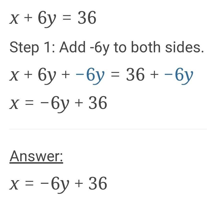 How do I solve x+6y=36-example-1