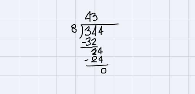 What is the result when you divide 3.44 by 0.08A. 31 B. 43 C. 57D. 66-example-1