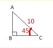 In the diagram below, if the measure of < C = 45 °, and side AC = 10, then side-example-1