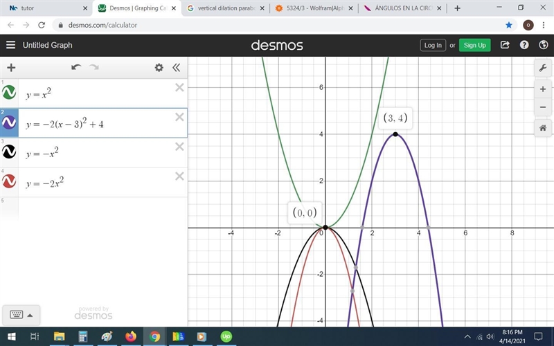 4. Describe the transformation from the parent graph of y - 4 = – 2(x – 3)?. Graphboth-example-1