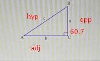 Solve the right triangle with a=60.6 and C= 90 degrees. Round off the results according-example-1