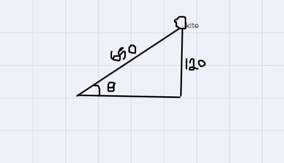 10.A kite is 120 feet high with 650 ft of string, what is the angle of elevation the-example-1