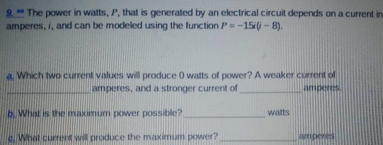 9. ** The power in watts, P, that is generated by an electrical circuit depends on-example-1