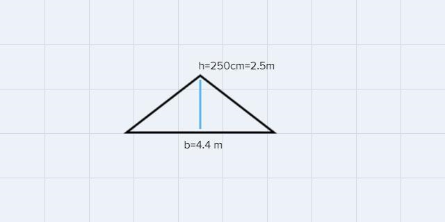 The base of a triangle is 4/4 meters. The height of the triangle is 250 centimeters-example-1